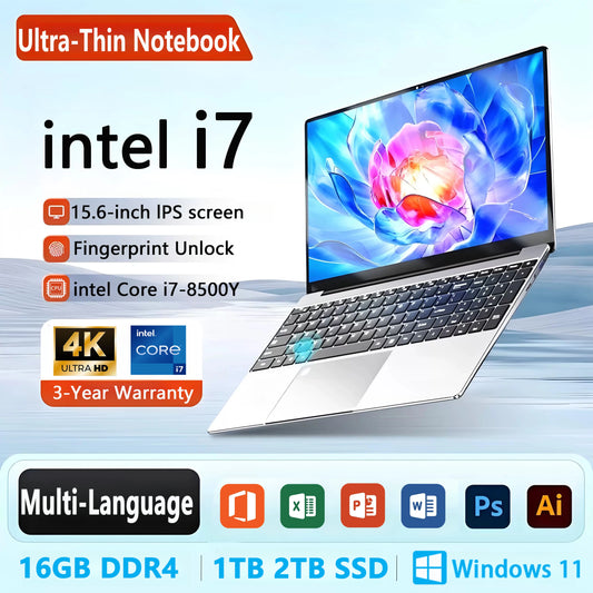 2025 New Original 15.6-inch Laptop Intel Core i7- 8500Y Laptop Windows 11 Pro 16GB DDR4 1TB SSD Gaming Office Learning Computer