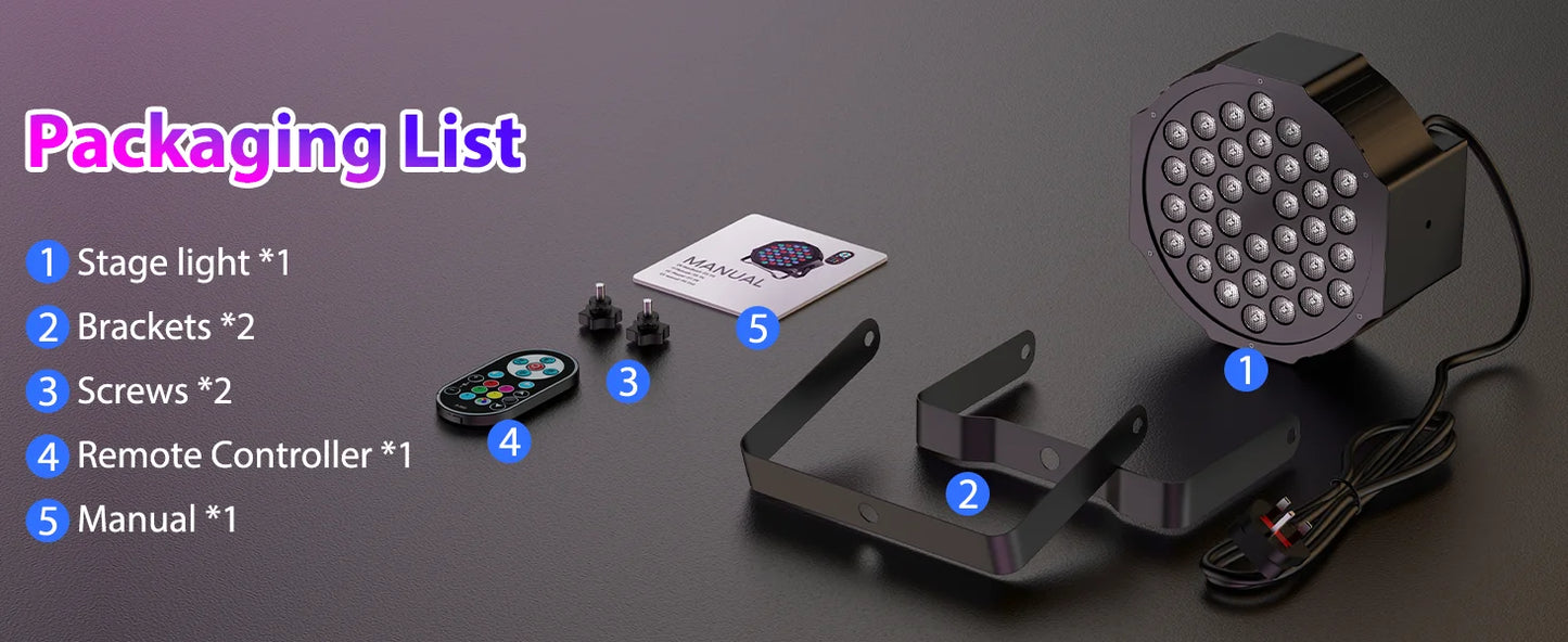 LeLeght 4 Pcs Par Light 36 RGB LED Stage Light Party Light DMX512 With Remote Control For DJ Party Show Halloween Christmas