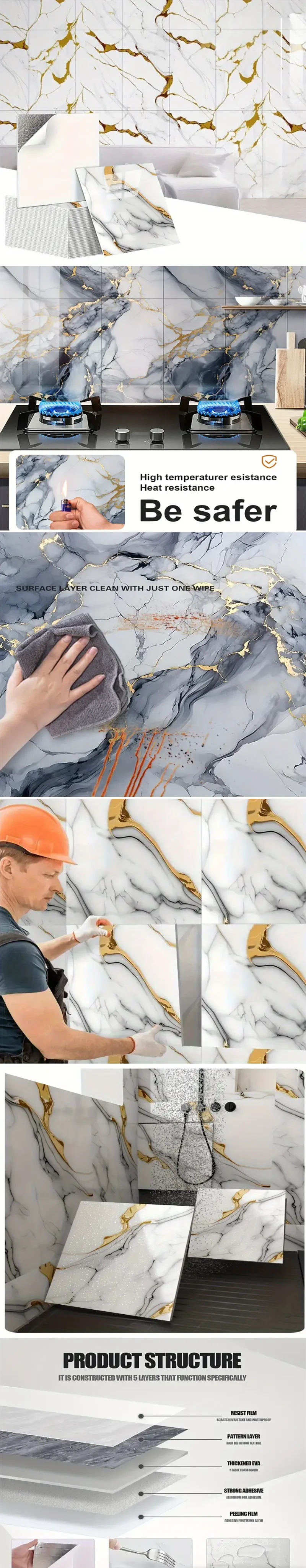 Marble waterproof self-adhesive wallpaper PVC wallpaper living room TV background wall decoration wall sticker