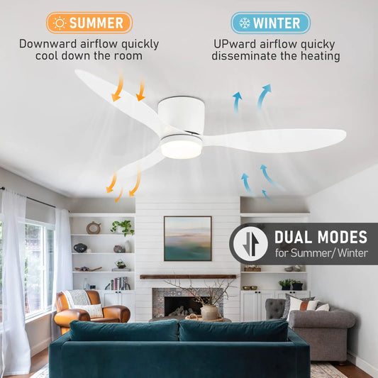 52 Inch Modern DC Ceiling Fan with Light And Remote Control for Living Room Dining Room Bedroom Powerful Airflow Electric fans