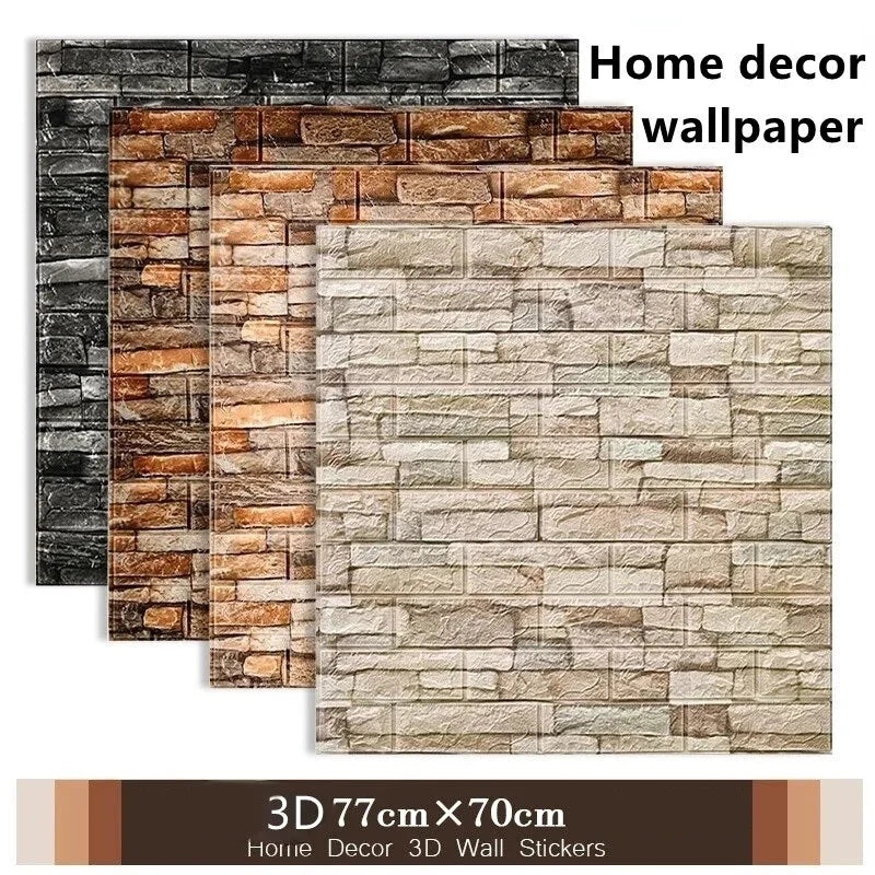 77cm*70cm 3D Self-adhesive Wallpaper Waterproof Brick Retro Wall Stickers Living Room Bedroom Wall Stickers Home Decoration