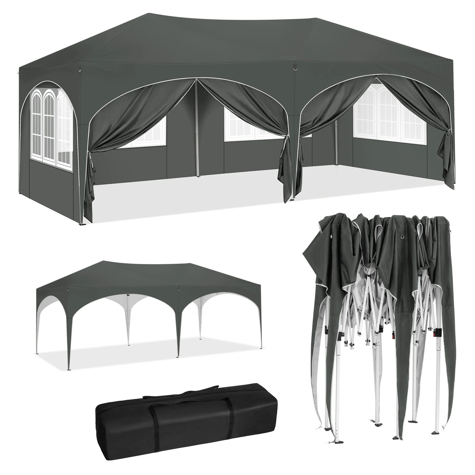 WOLTU Adjustable 3x6m Folding Pavilion Gazebo with 6 Sidewalls Waterproof UV Protection Party Tent with Carry Bag for Picnic