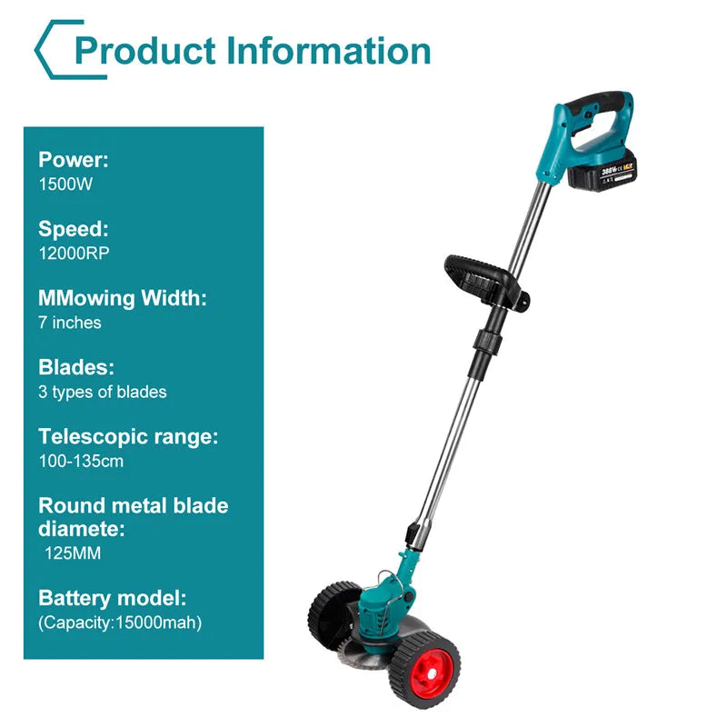 Electric Lawn Mower 12000RPM Foldable Length Adjustable Cordless Grass Trimmer Cutter Weed Garden Tool For Makita Battery