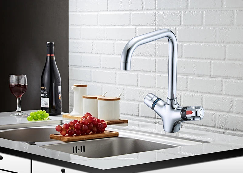 High Quality Brass Chrome Finish Kitchen Thermostatic Faucet,Constant Temperature Mixer Kitchen Faucet,The Mixer Basin Faucet