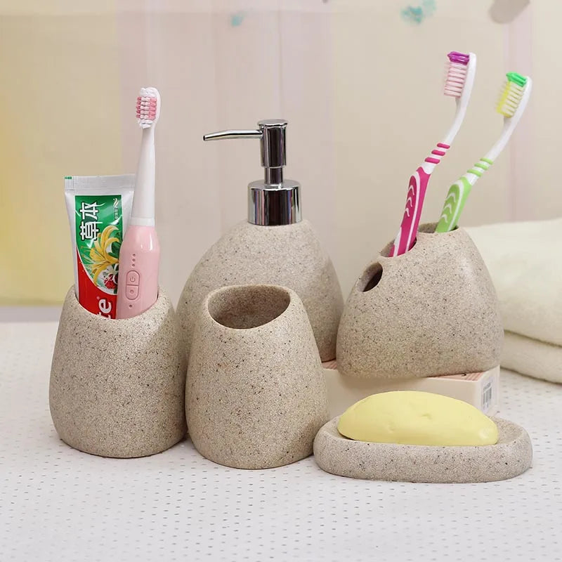 Resin Bathroom Accessories Emulsion Bottle High-grade Wash Gargle Cup Toothbrush Suit Banyo Aksesuarlari Soap Dish Washing set
