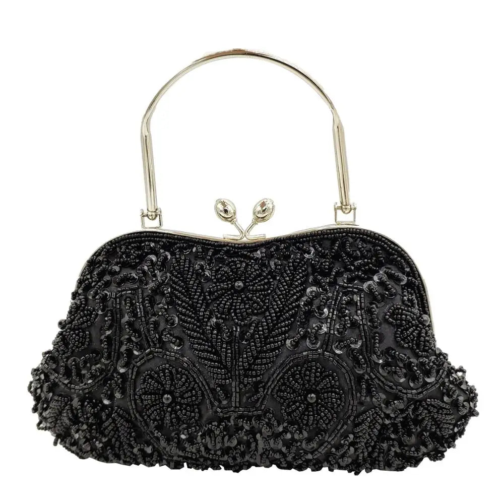 Boutique De FGG Elegant Frame Women Formal Beaded Evening Purses and Handbags Bridal Sequins Clutch Bag Cocktail Party Bag