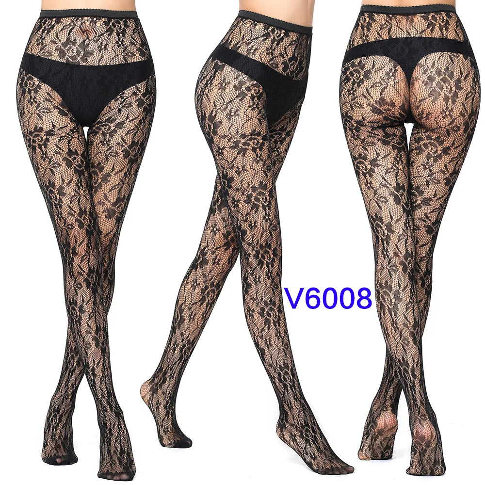 Women's Sexy Tights Black Socks Lace Leggings Floral Sheer Patterned Pantyhose Fishnet Stockings for Women