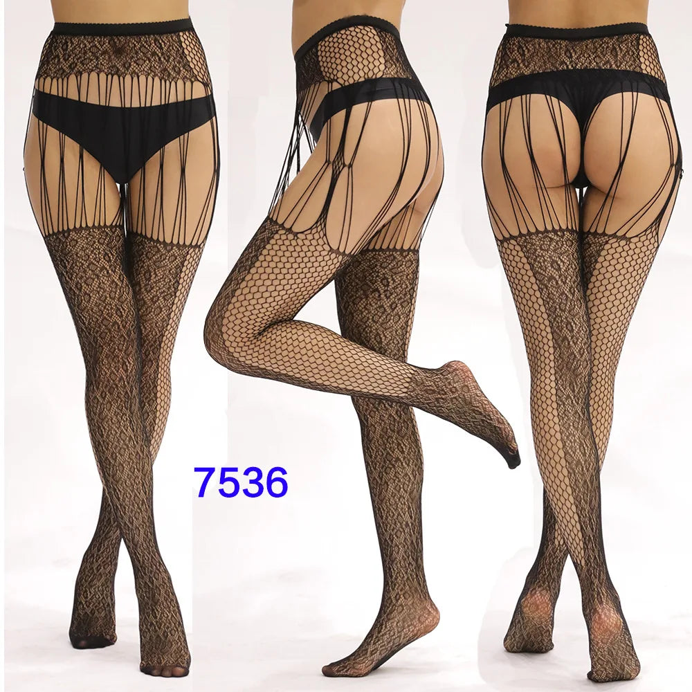 27 Style Women Fishnet Stockings Lingerie Black Jacquard Lace Belt Mesh Elastic Thigh High Stockings Female Spider Web Pantyhose