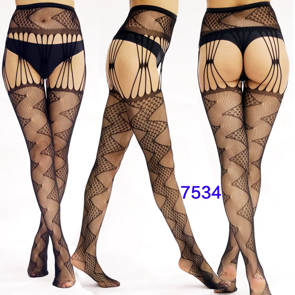 27 Style Women Fishnet Stockings Lingerie Black Jacquard Lace Belt Mesh Elastic Thigh High Stockings Female Spider Web Pantyhose