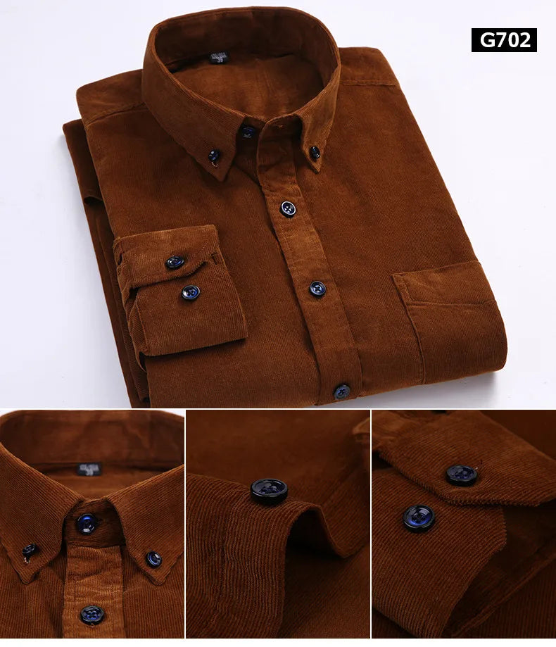 Plus Size 6XL 2025 Autumn/Winter Warm Quality 100% Cotton Corduroy Long Sleeved Button Collar Casual Shirts For Men Comfortable