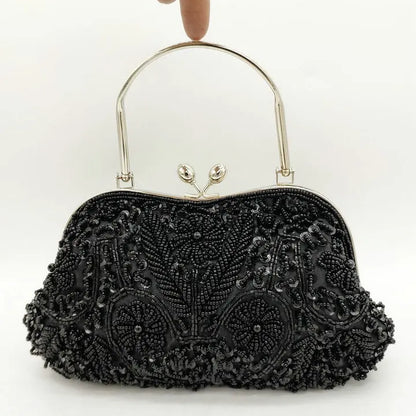 Boutique De FGG Elegant Frame Women Formal Beaded Evening Purses and Handbags Bridal Sequins Clutch Bag Cocktail Party Bag