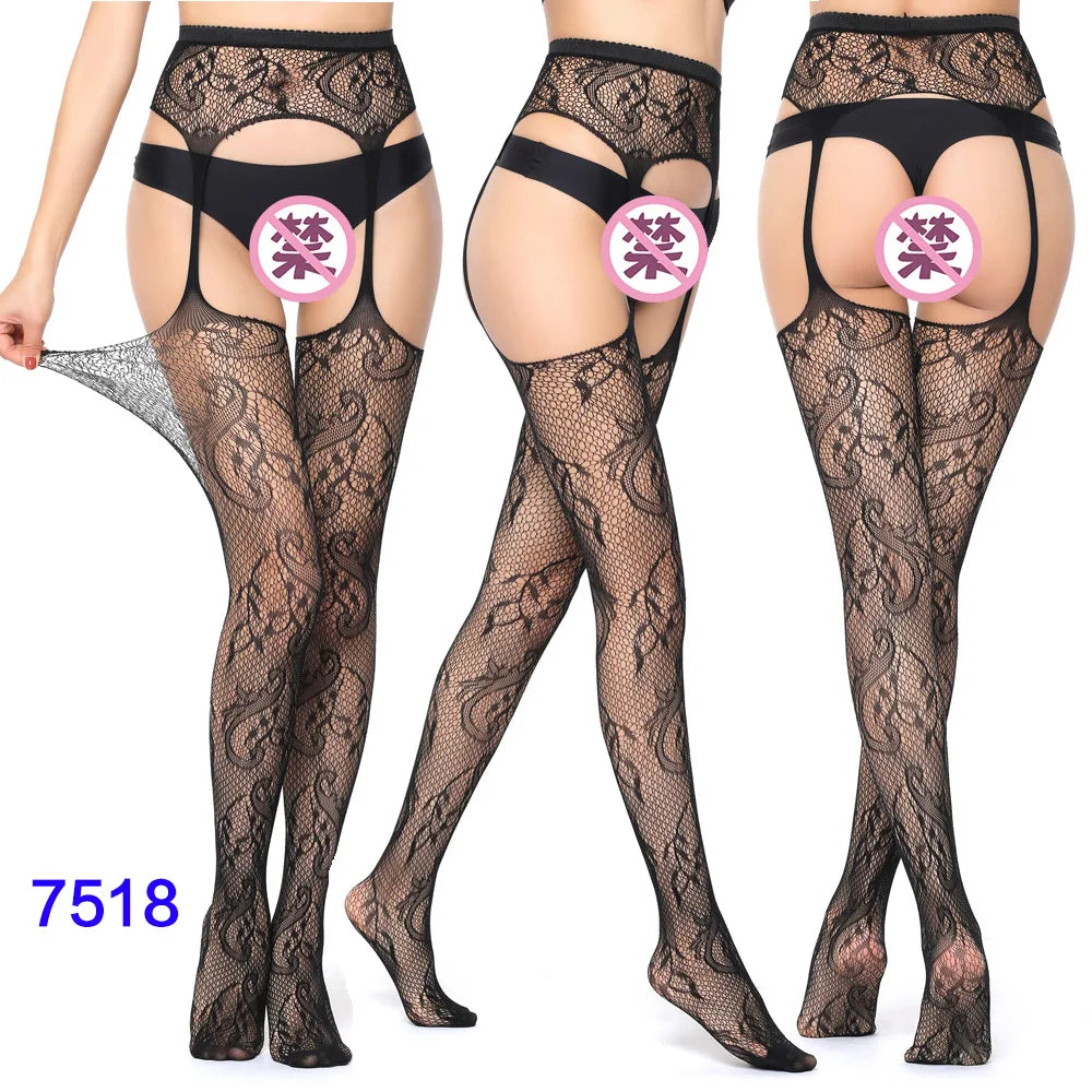 27 Style Women Fishnet Stockings Lingerie Black Jacquard Lace Belt Mesh Elastic Thigh High Stockings Female Spider Web Pantyhose