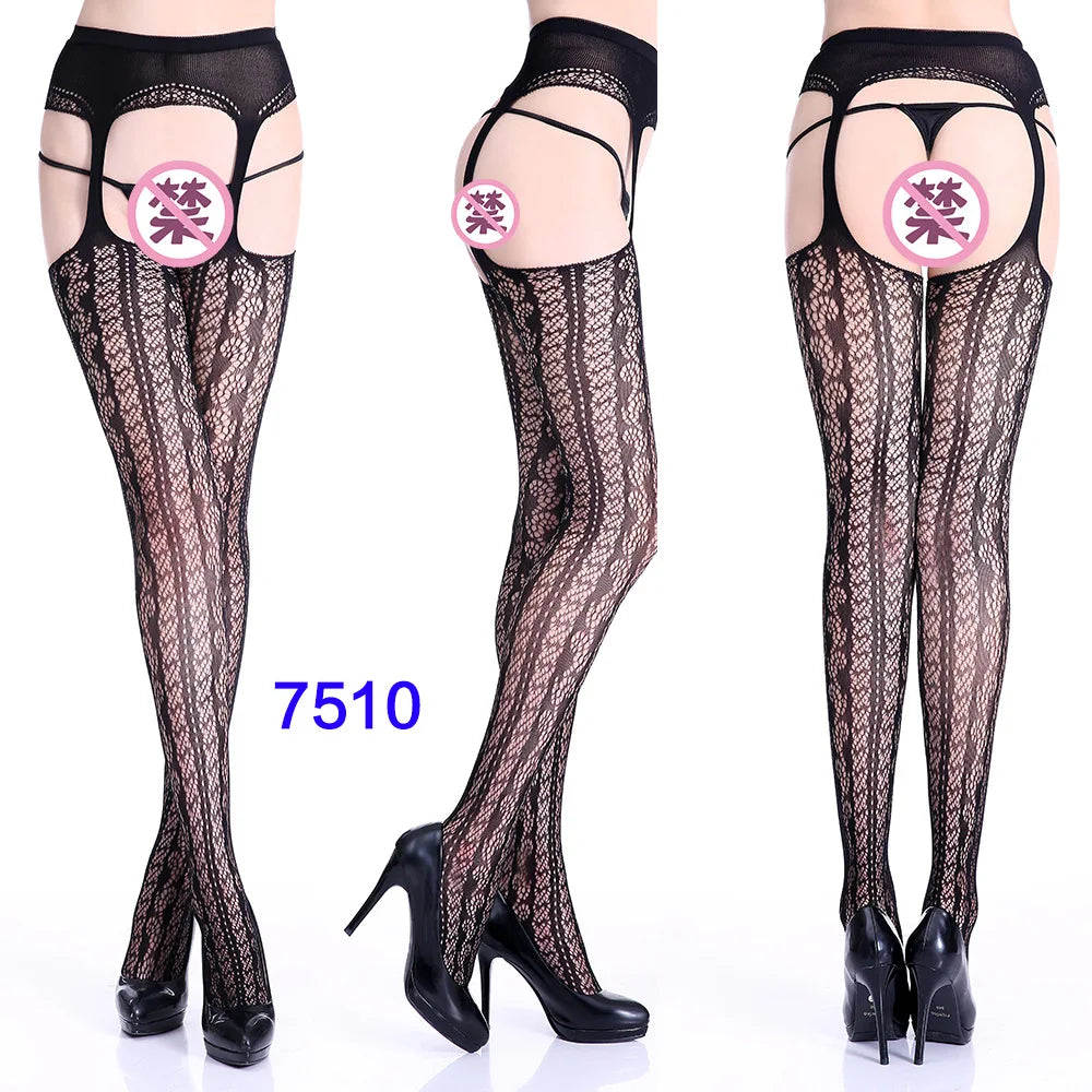 27 Style Women Fishnet Stockings Lingerie Black Jacquard Lace Belt Mesh Elastic Thigh High Stockings Female Spider Web Pantyhose