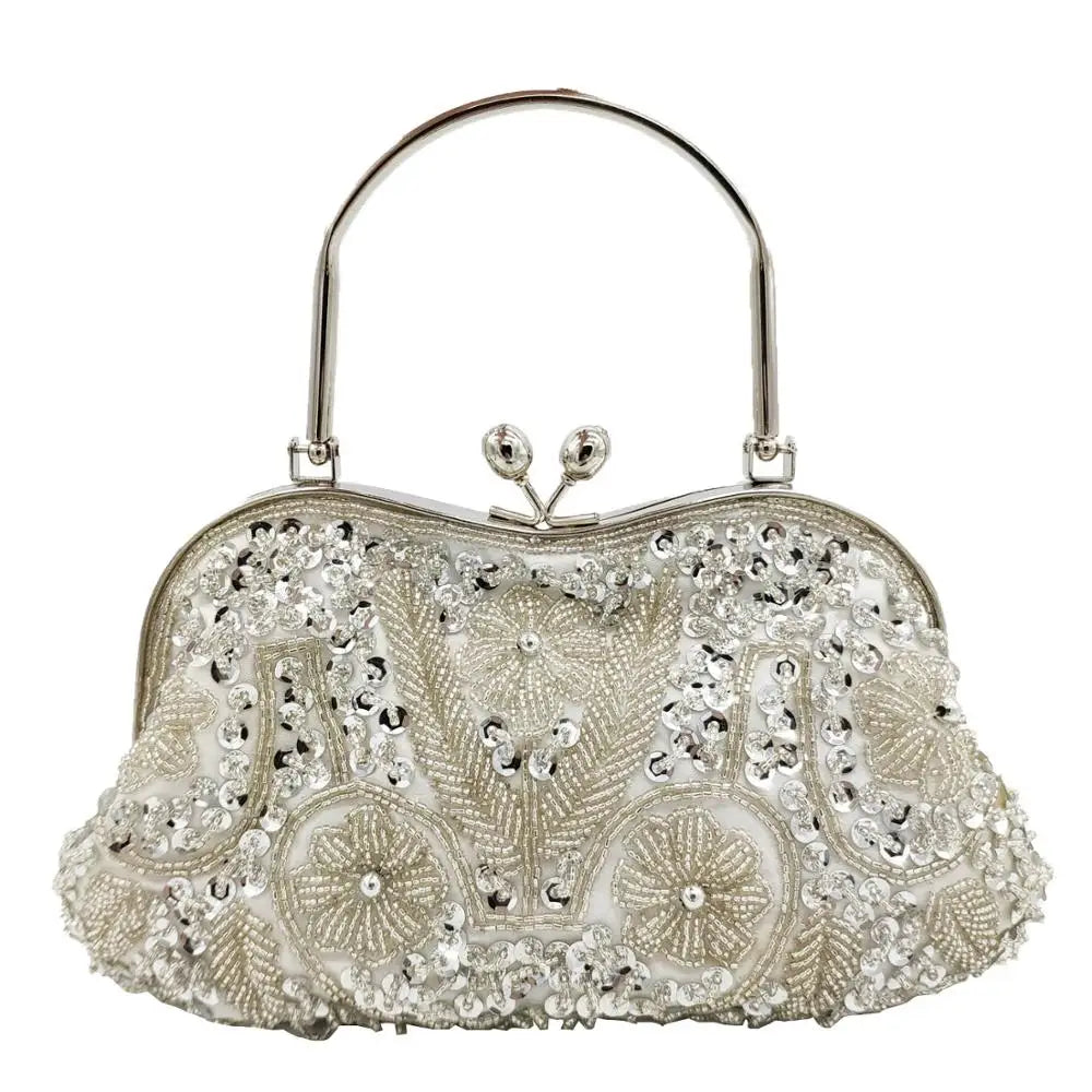 Boutique De FGG Elegant Frame Women Formal Beaded Evening Purses and Handbags Bridal Sequins Clutch Bag Cocktail Party Bag