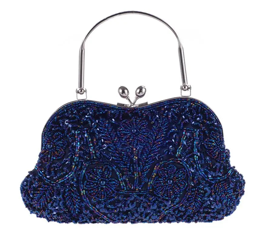 Boutique De FGG Elegant Frame Women Formal Beaded Evening Purses and Handbags Bridal Sequins Clutch Bag Cocktail Party Bag