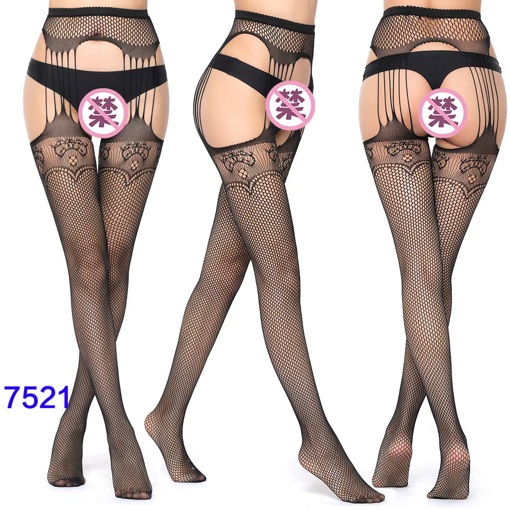 27 Style Women Fishnet Stockings Lingerie Black Jacquard Lace Belt Mesh Elastic Thigh High Stockings Female Spider Web Pantyhose