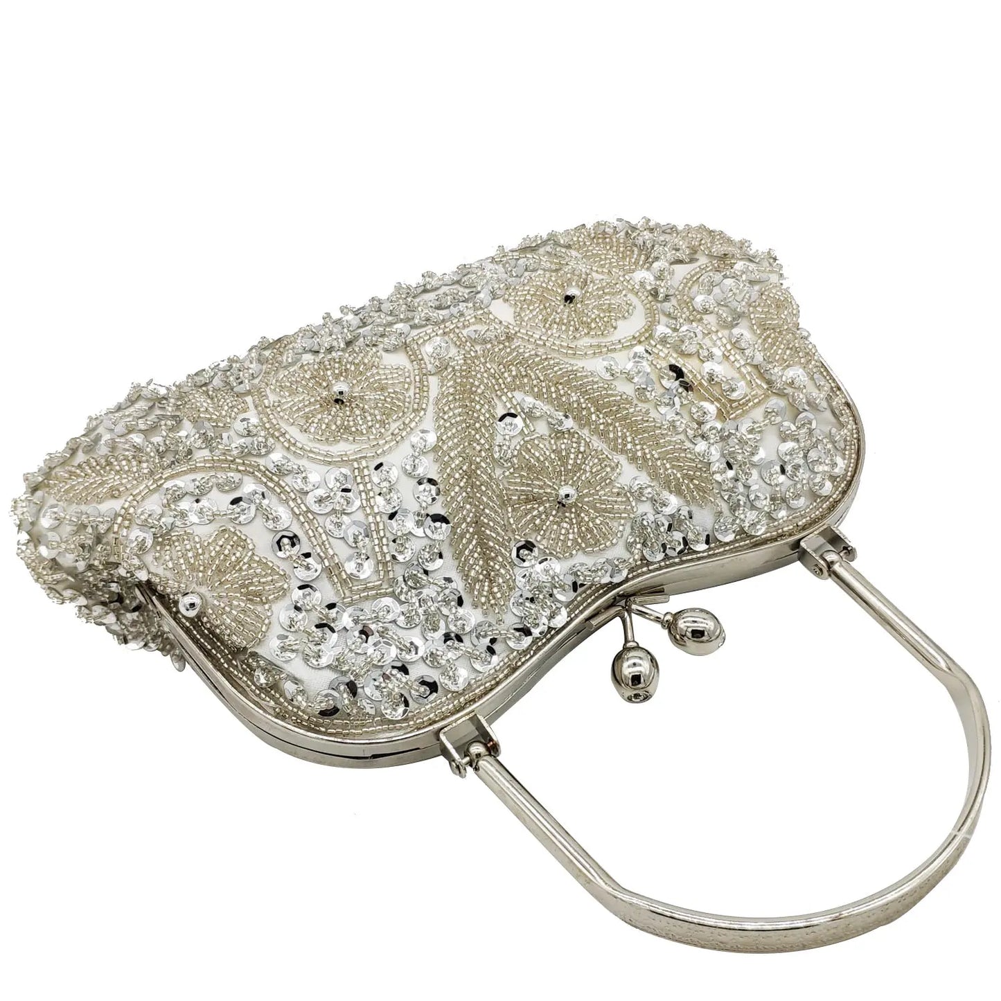 Boutique De FGG Elegant Frame Women Formal Beaded Evening Purses and Handbags Bridal Sequins Clutch Bag Cocktail Party Bag