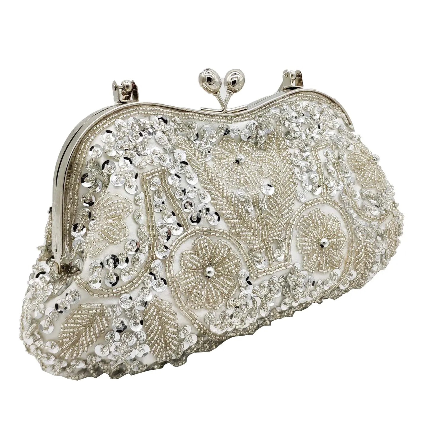 Boutique De FGG Elegant Frame Women Formal Beaded Evening Purses and Handbags Bridal Sequins Clutch Bag Cocktail Party Bag