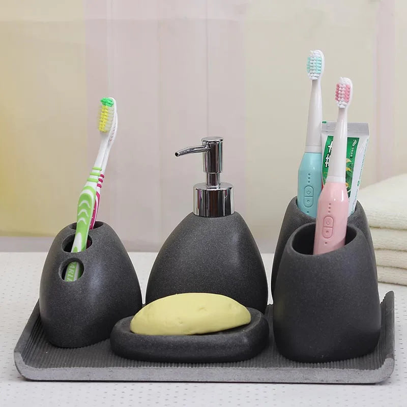 Resin Bathroom Accessories Emulsion Bottle High-grade Wash Gargle Cup Toothbrush Suit Banyo Aksesuarlari Soap Dish Washing set