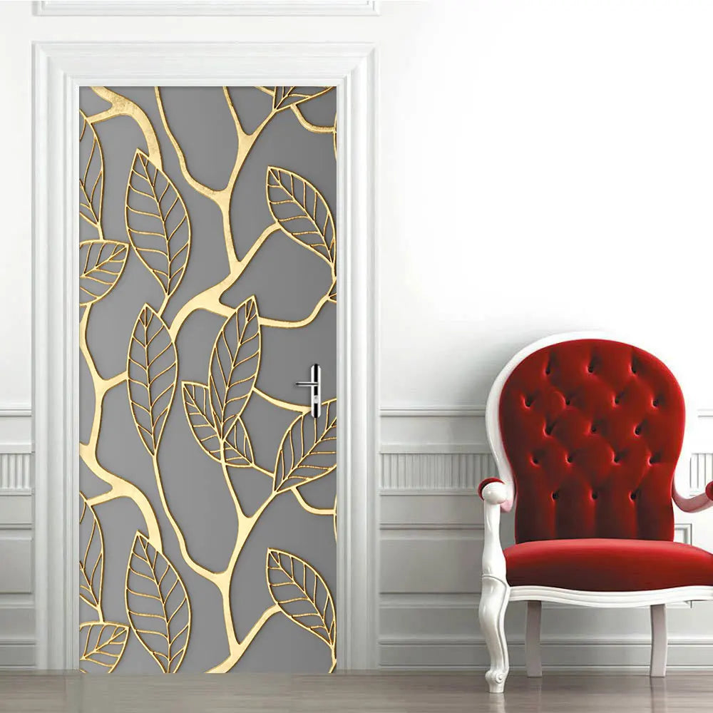 Simulation Of Gilt Leaves DIY Door Stickers Home Decoration Wall Sticker Kitchen Art Mural Peel & Stick Waterpoof PVC Wallpaper