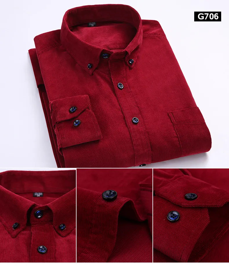 Plus Size 6XL 2025 Autumn/Winter Warm Quality 100% Cotton Corduroy Long Sleeved Button Collar Casual Shirts For Men Comfortable