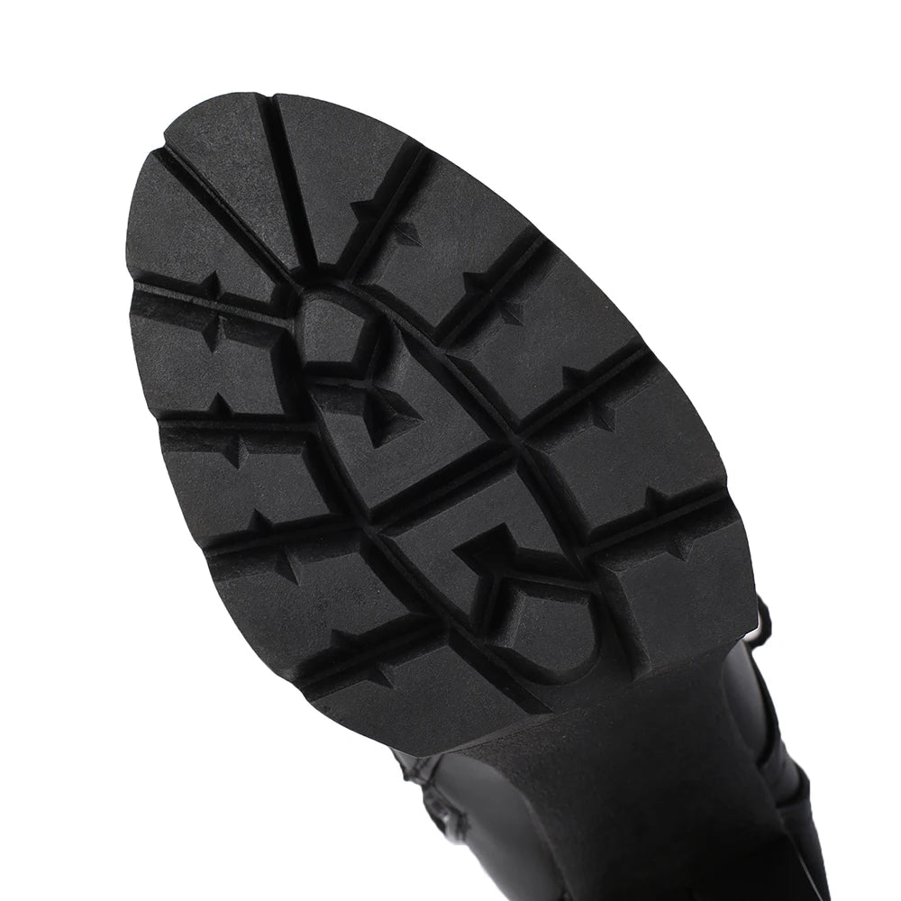 Black Platform Combat Ankle Boots For Women Round Toe Buckle Strap Woman Lace Up Shoes Winter Biker Boot Motorcycle Bottes 41 42