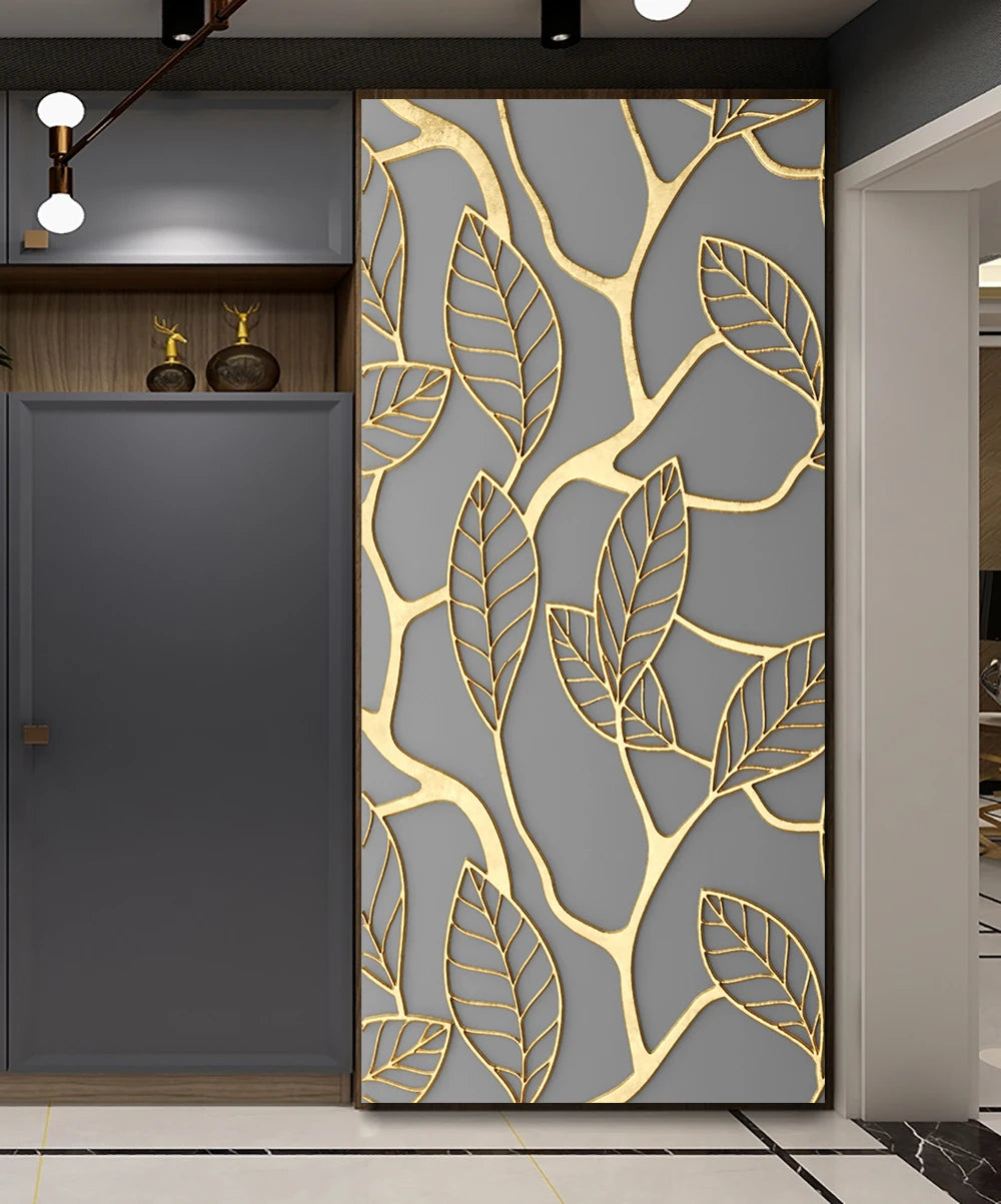 Simulation Of Gilt Leaves DIY Door Stickers Home Decoration Wall Sticker Kitchen Art Mural Peel & Stick Waterpoof PVC Wallpaper