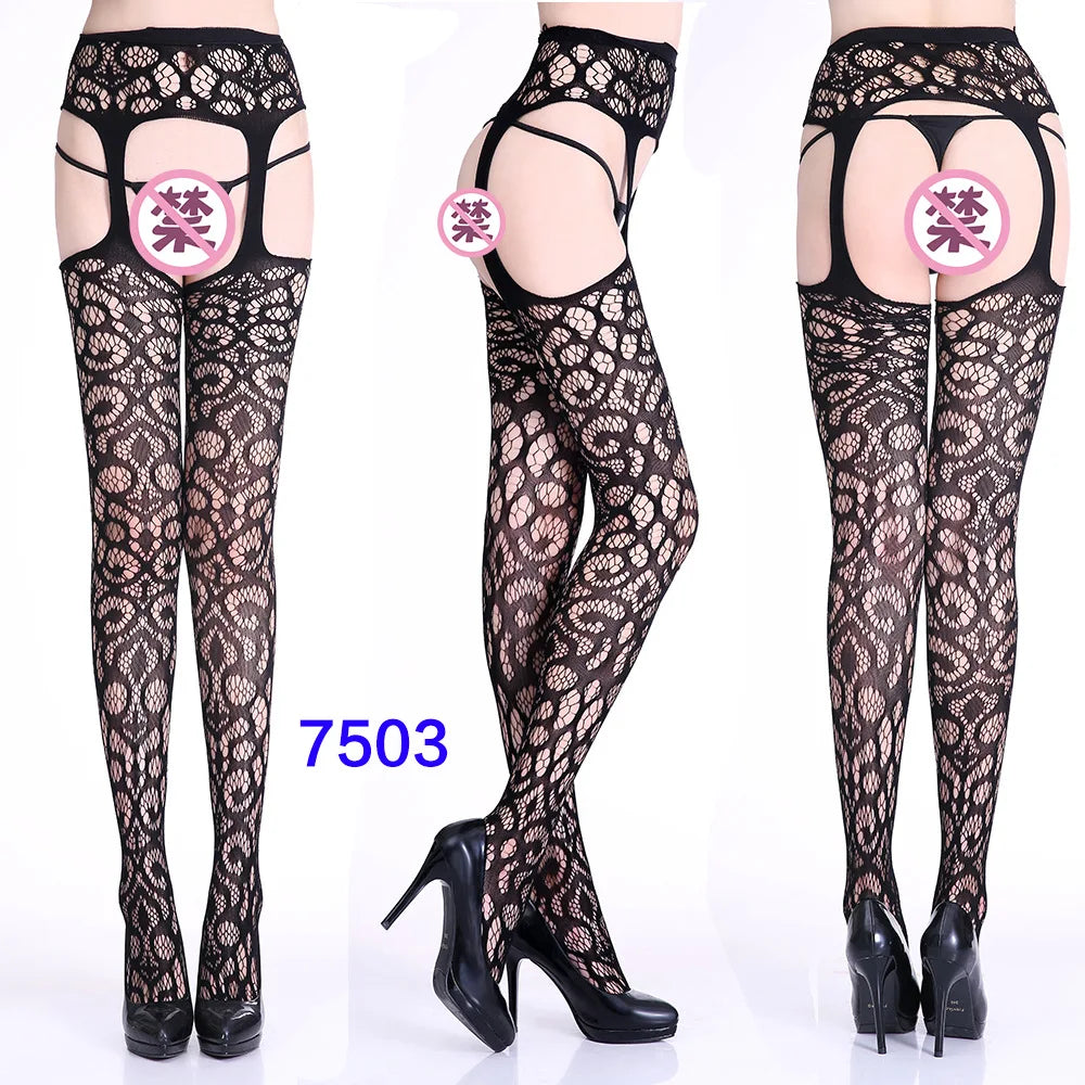 27 Style Women Fishnet Stockings Lingerie Black Jacquard Lace Belt Mesh Elastic Thigh High Stockings Female Spider Web Pantyhose