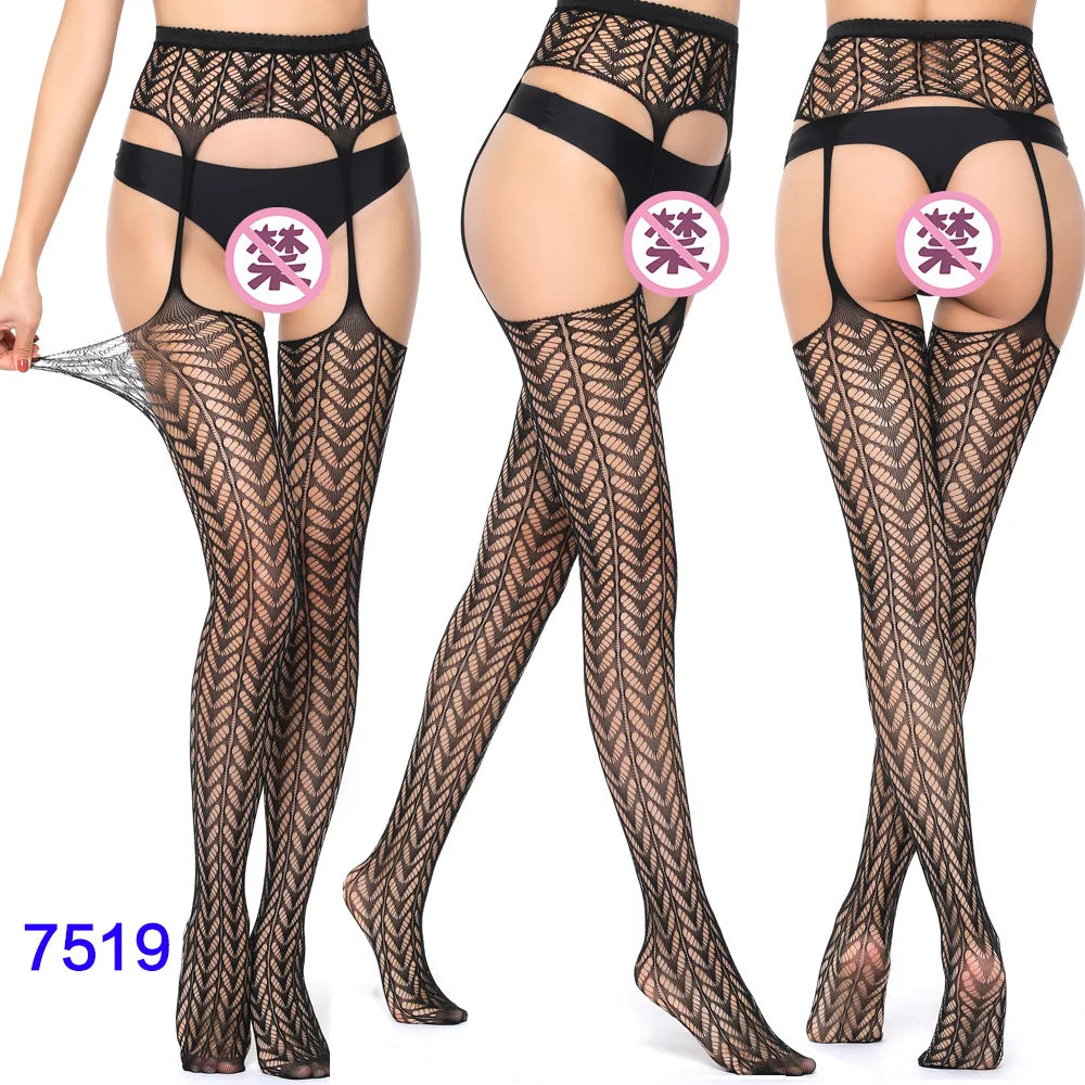 27 Style Women Fishnet Stockings Lingerie Black Jacquard Lace Belt Mesh Elastic Thigh High Stockings Female Spider Web Pantyhose