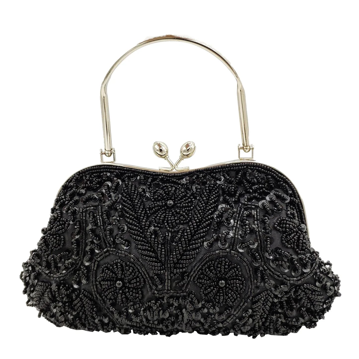 Boutique De FGG Elegant Frame Women Formal Beaded Evening Purses and Handbags Bridal Sequins Clutch Bag Cocktail Party Bag