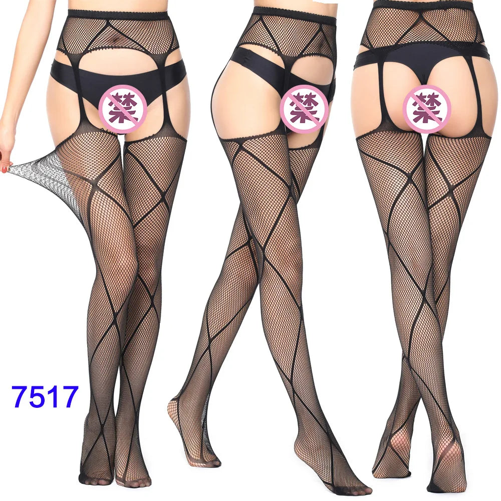 27 Style Women Fishnet Stockings Lingerie Black Jacquard Lace Belt Mesh Elastic Thigh High Stockings Female Spider Web Pantyhose