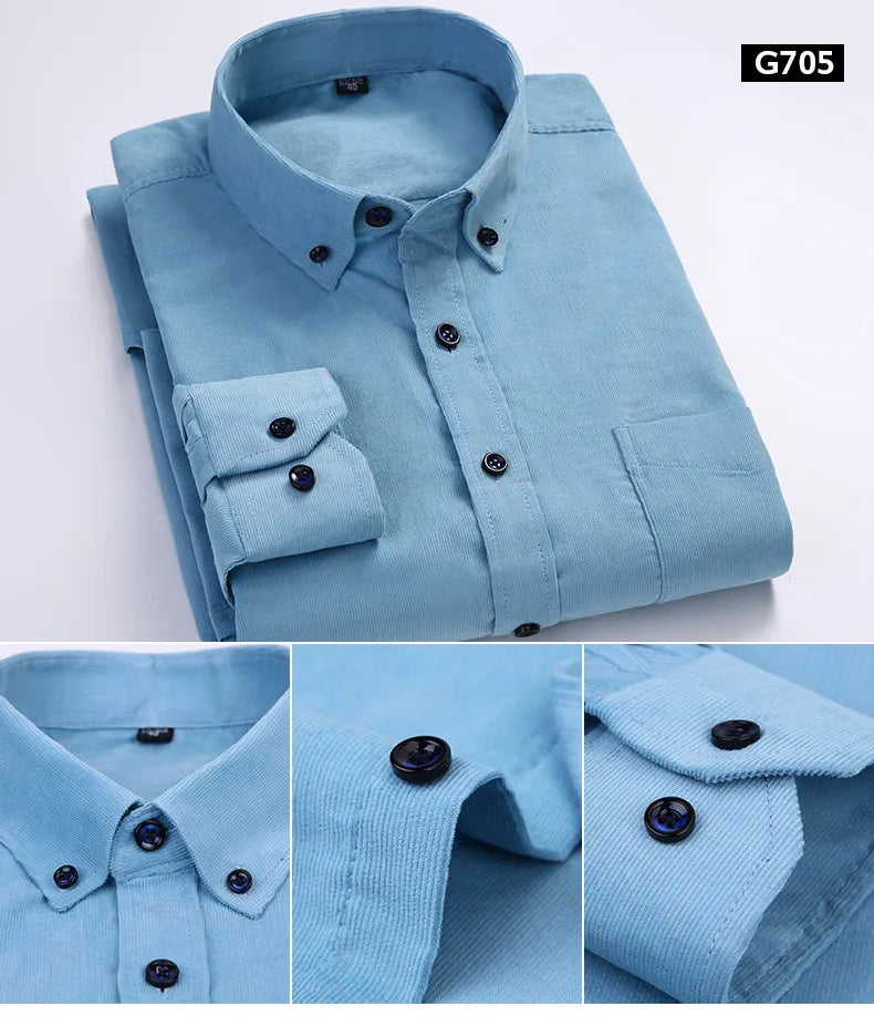 Plus Size 6XL 2025 Autumn/Winter Warm Quality 100% Cotton Corduroy Long Sleeved Button Collar Casual Shirts For Men Comfortable