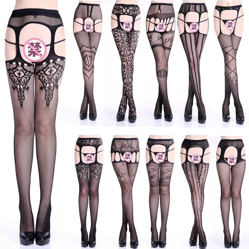 27 Style Women Fishnet Stockings Lingerie Black Jacquard Lace Belt Mesh Elastic Thigh High Stockings Female Spider Web Pantyhose