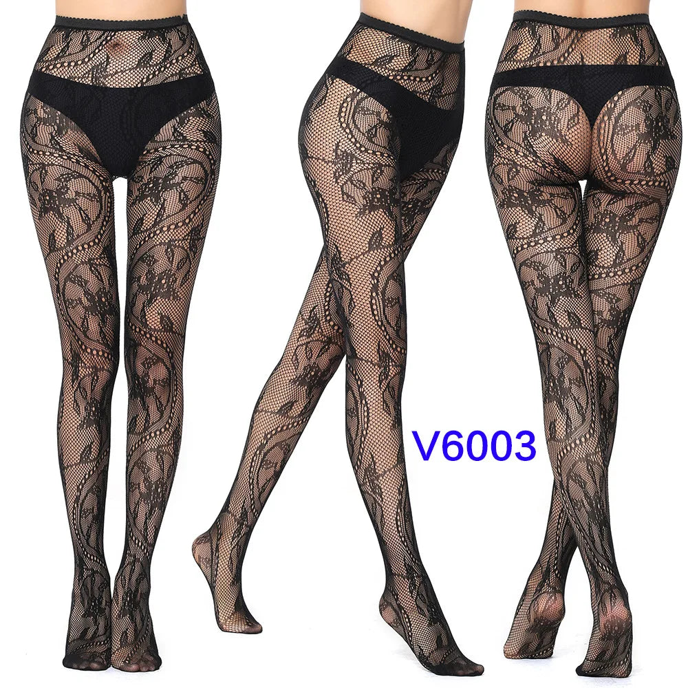 Women's Sexy Tights Black Socks Lace Leggings Floral Sheer Patterned Pantyhose Fishnet Stockings for Women
