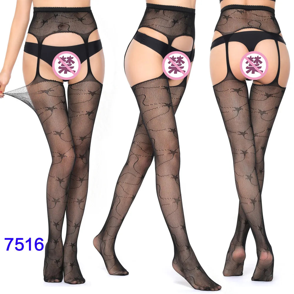 27 Style Women Fishnet Stockings Lingerie Black Jacquard Lace Belt Mesh Elastic Thigh High Stockings Female Spider Web Pantyhose