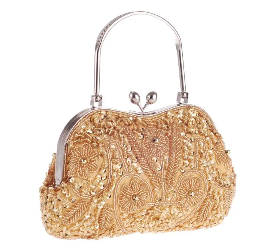 Boutique De FGG Elegant Frame Women Formal Beaded Evening Purses and Handbags Bridal Sequins Clutch Bag Cocktail Party Bag