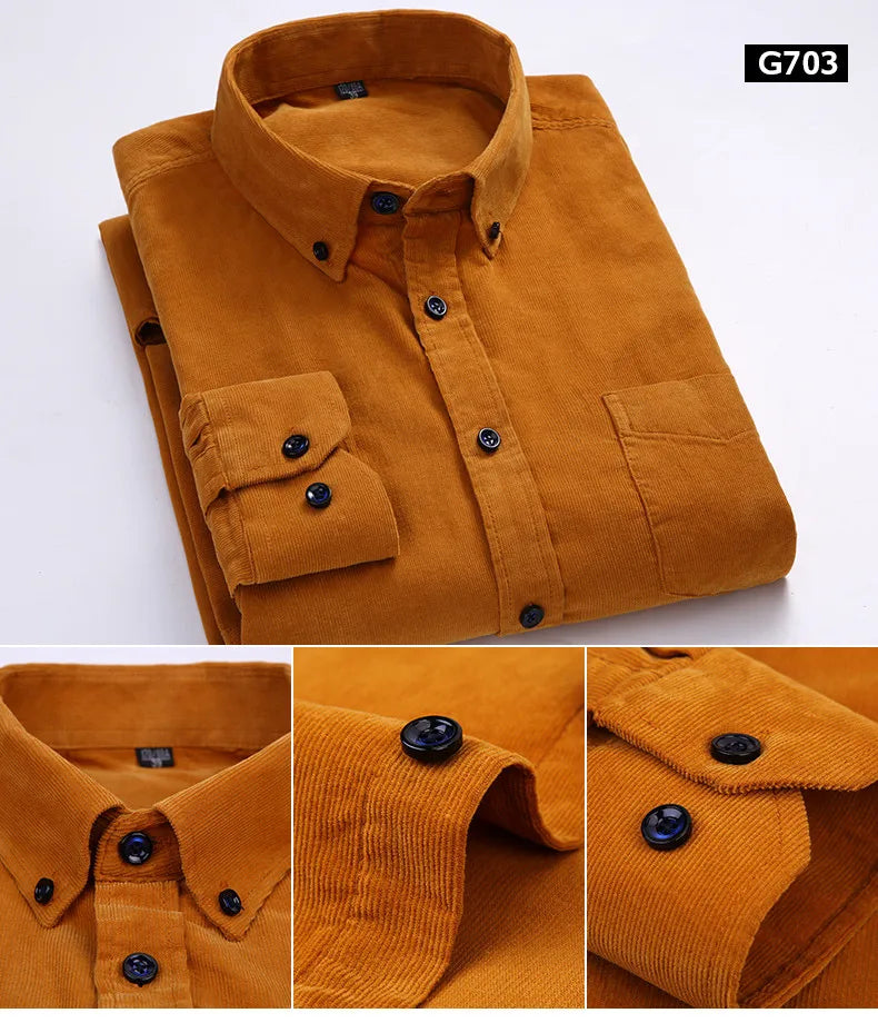 Plus Size 6XL 2025 Autumn/Winter Warm Quality 100% Cotton Corduroy Long Sleeved Button Collar Casual Shirts For Men Comfortable