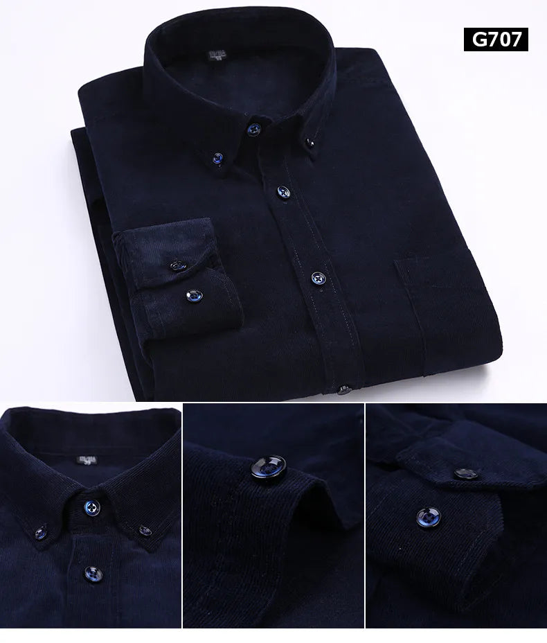 Plus Size 6XL 2025 Autumn/Winter Warm Quality 100% Cotton Corduroy Long Sleeved Button Collar Casual Shirts For Men Comfortable
