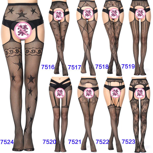 27 Style Women Fishnet Stockings Lingerie Black Jacquard Lace Belt Mesh Elastic Thigh High Stockings Female Spider Web Pantyhose