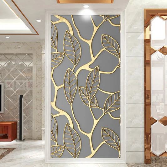 Simulation Of Gilt Leaves DIY Door Stickers Home Decoration Wall Sticker Kitchen Art Mural Peel & Stick Waterpoof PVC Wallpaper