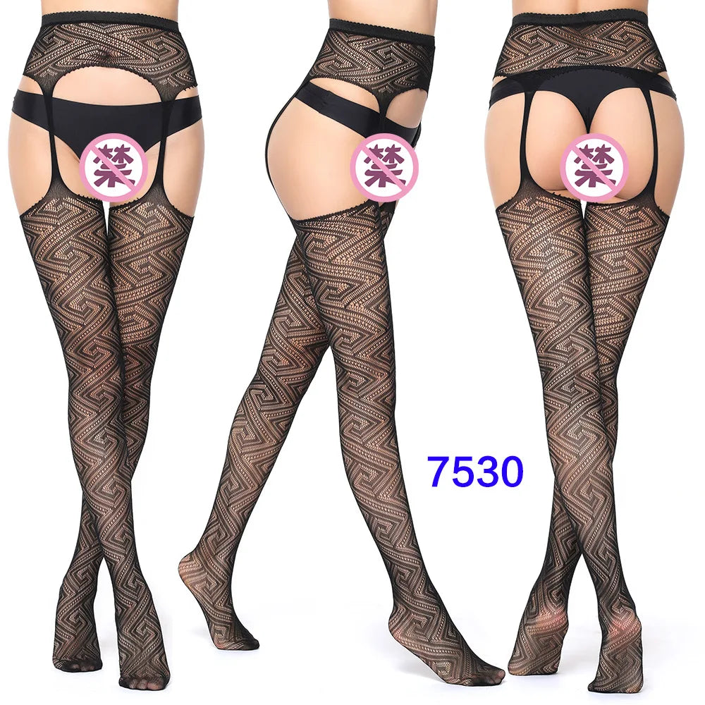 27 Style Women Fishnet Stockings Lingerie Black Jacquard Lace Belt Mesh Elastic Thigh High Stockings Female Spider Web Pantyhose