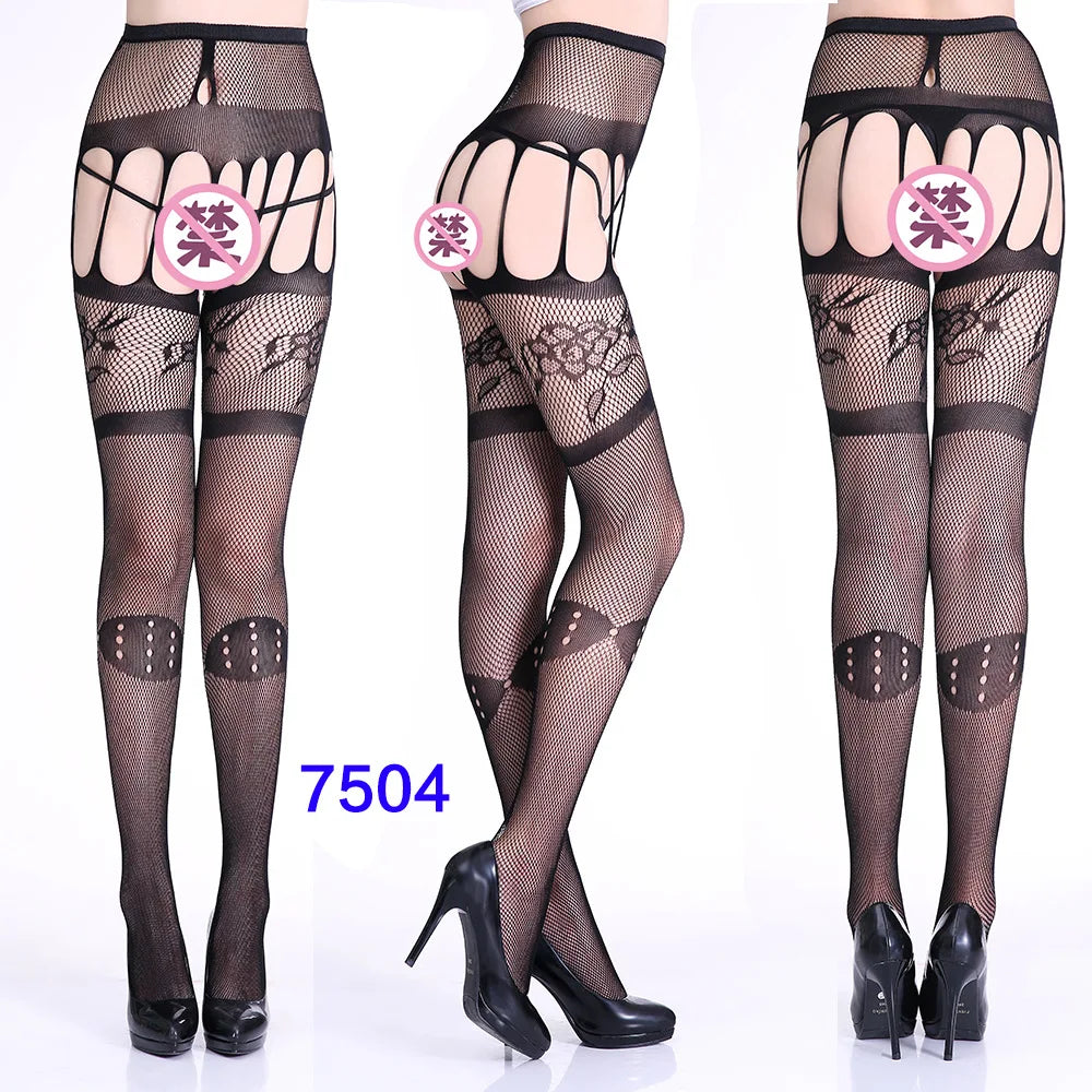 27 Style Women Fishnet Stockings Lingerie Black Jacquard Lace Belt Mesh Elastic Thigh High Stockings Female Spider Web Pantyhose