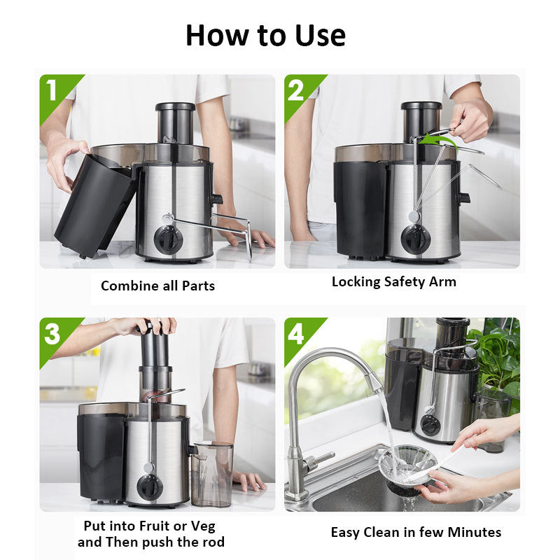 800W Juice Extractor Machine Household Multifunctional Juicer With Slag Separation/Dual Speed for Fruits/Veggies