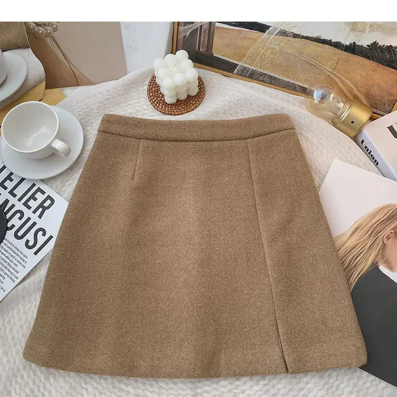 Woolen Mini Skirts Women S-5XL Slim Hip Wrap Side Slit A-line Autumn Winter Solid All-match Female Plus Size Graceful Vintage