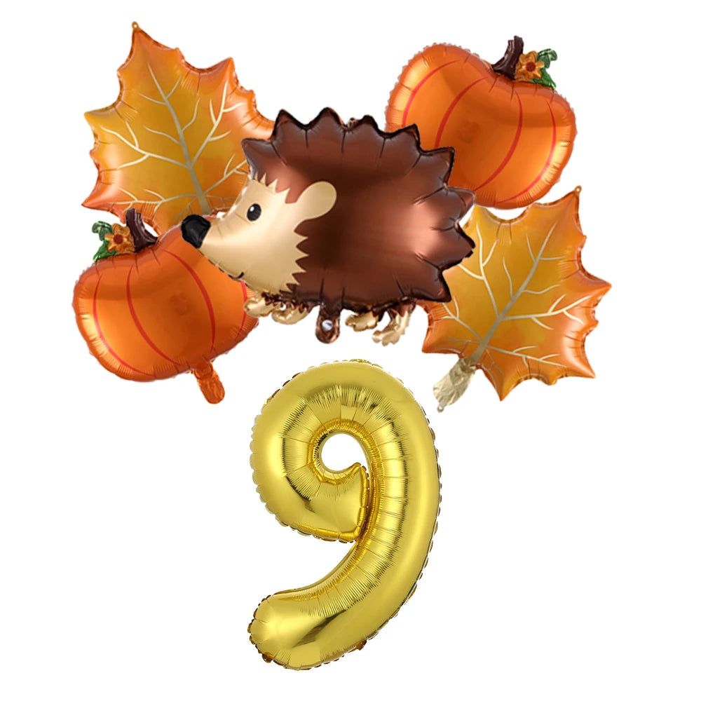 6Pcs Autumn Forest Animals Kids Birthday Party Decoration Squirrel Pine Cone Foil Balloon With 0-9 Number Ball Thanksgiving Gift