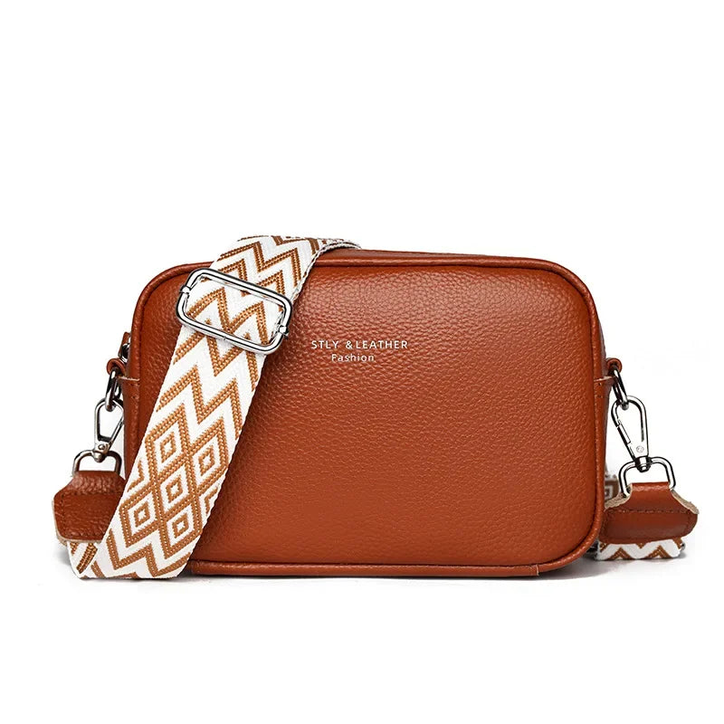 100% Genuine Leather Women Shoulder Bag 2025 New High Quality Cowhide Female Crossbody Bags Wide Shoulder Strap Girls Handbag