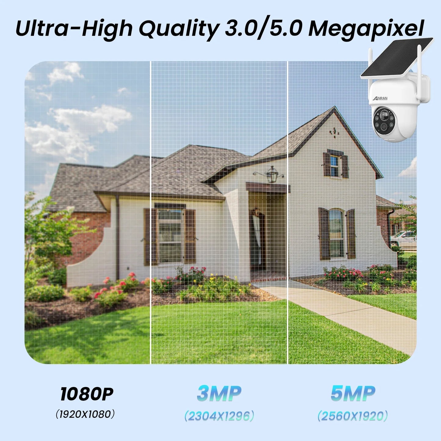 ANRAN Solar Camera 2K 3/5MP 2.4G Wifi Surveillance Security Cameras Home Protection Battery Cameras PIR Detect,Two Way Audio