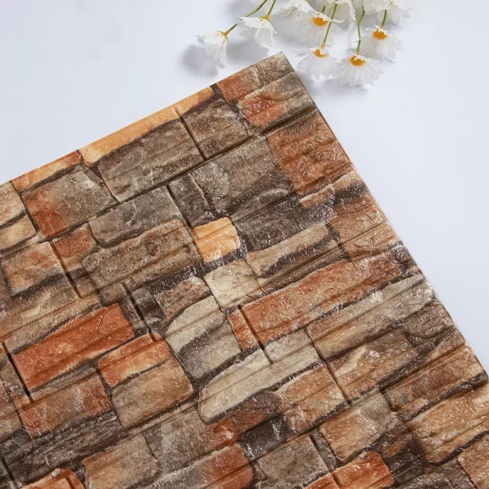 6pcs 3D Foam Wall Panels Self-Adhesive Sticker Waterproof Wallpaper Home Living Room Decor Bathroom Kitchen Decoration Wallpaper