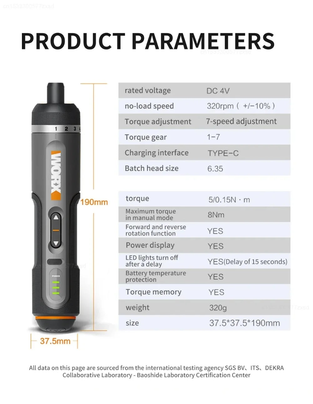 Worx 30 Bit Sets Power Tools WX242 Electrical Screwdriver Set Smart Cordless Drill Screwdrivers USB Rechargeable Set Home Repair