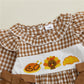 Autumn Baby Girl Thanksgiving Romper Bows Pumpkin Turkey Embroideried Plaid Ruffled Trim Crew Neck Long Sleeve Jumpsuit